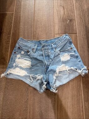 Levi's Light Blue Distressed Denim Cutoff Shorts